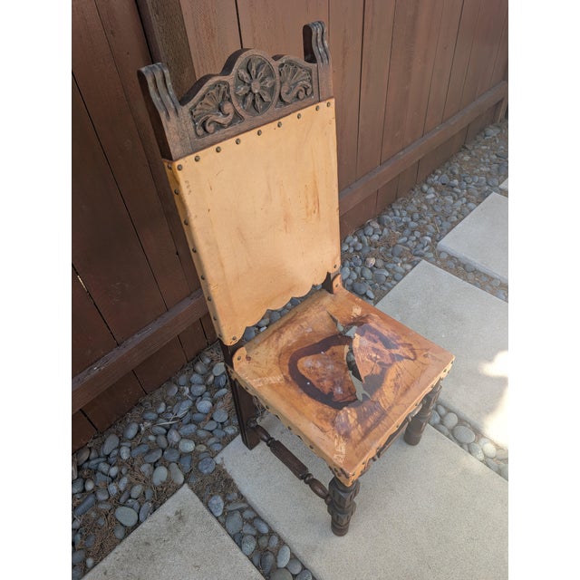 Wood Set of 6 Vintage Spanish Revival Dining Chairs (4 Side, 2 Captain’s)-Project Set For Sale - Image 7 of 10