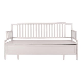 Antique Grey Pine Storage Bench with High Back, 1860s For Sale