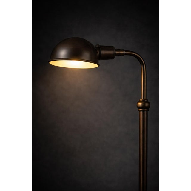 Late 20th Century Adjustable Brass Crane Arm Floor Lamps — Directional Swivel Heads, Height-Adjustable Columns (54”) - a Pair For Sale In Los Angeles - Image 6 of 9