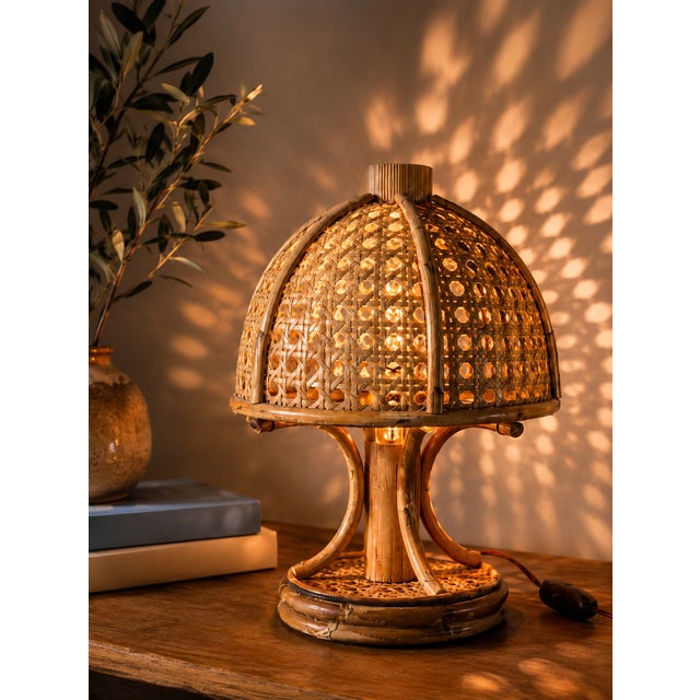 Vintage Sculptural Bamboo Table Lamp by Louis Sognot, France, 1960s For Sale - Image 9 of 9