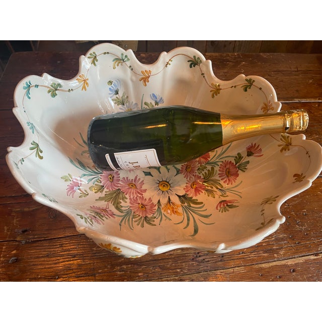 French Provincial Vintage Bassano Italy Hand-Painted Majolica Pedestal Centerpiece Bowl For Sale - Image 3 of 10