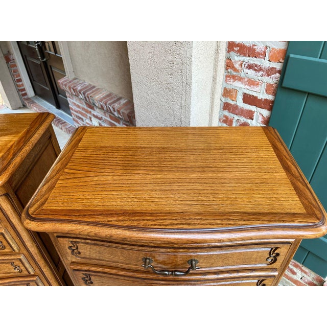 Pair Vintage French Chests 7 Drawer Semainier Louis XV Style Carved Oak For Sale - Image 12 of 18