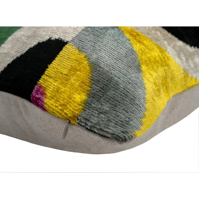 Handmade Velvet Throw Pillow With Modern Abstract Design & Down Feather Insert For Sale - Image 4 of 6