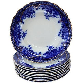 Antique Wedgwood Flow Blue Pasta Bowls - Set of 10 For Sale