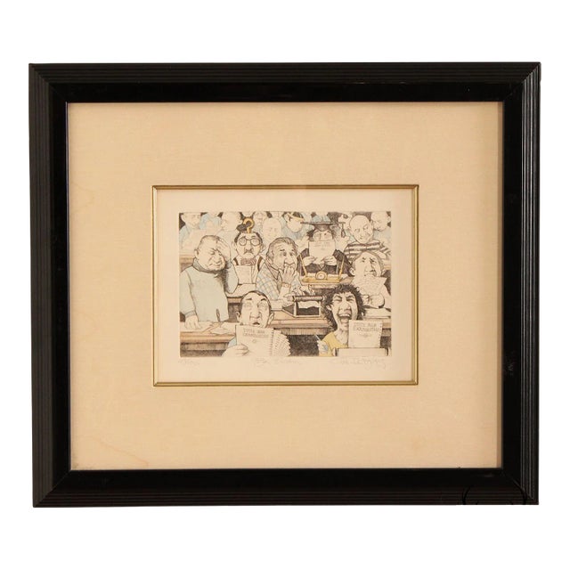 Charles Bragg 'Bar Exam' Limited Edition Etching, Custom Framed For Sale