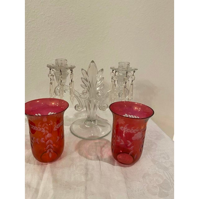 Victorian Cranberry Glass Candelabra, Victorian Style For Sale - Image 3 of 4