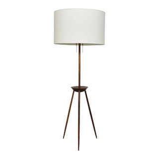 BDDW by Tyler Hayes Tripod Floor Lamp in Claro Walnut, White Shade For Sale