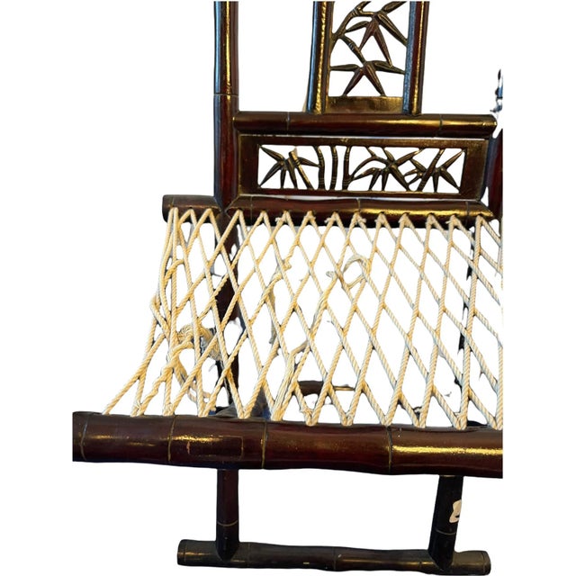 Antique Hand-Crafted Asian Bamboo Folding Chairs With Stools- 4 Pieces For Sale - Image 9 of 13