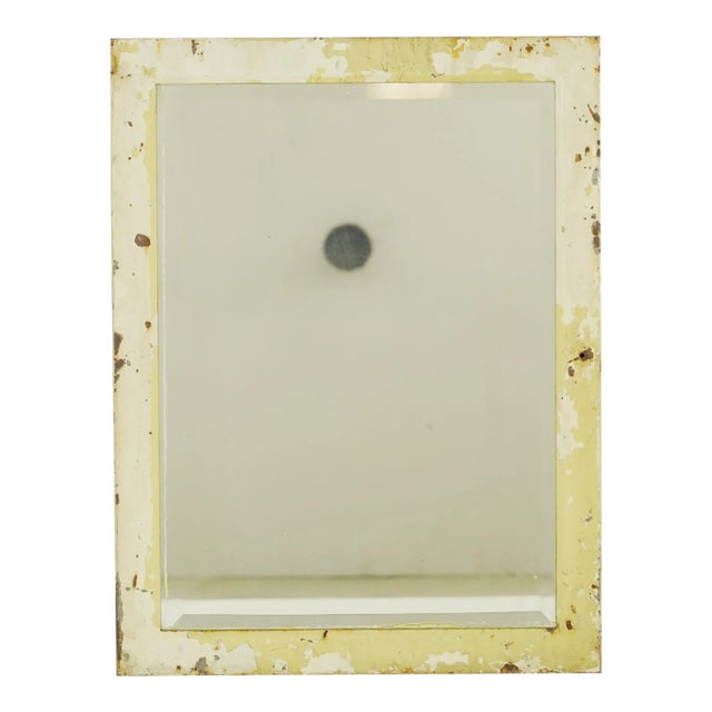 Mid 20th Century Reclaimed Tan Steel Medicine Cabinet Door Beveled Wall Mirror For Sale