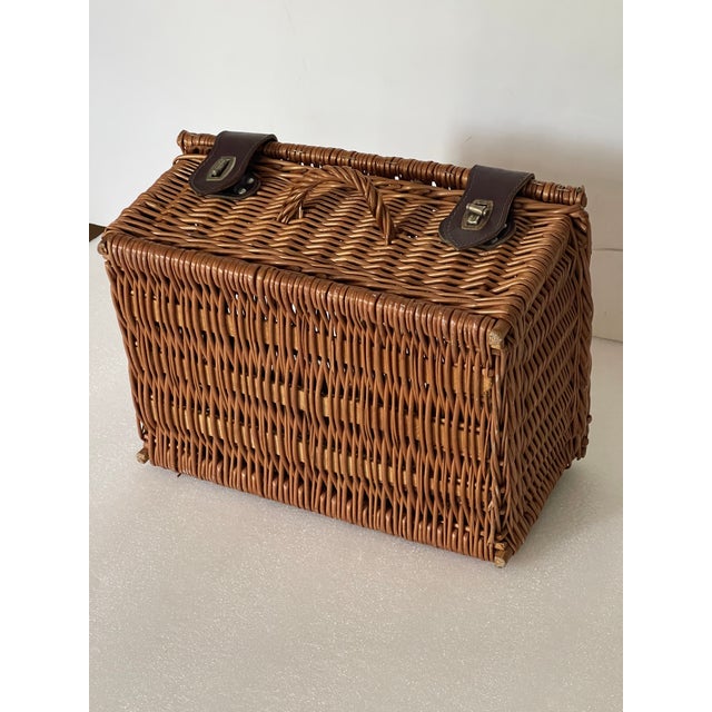 Folk Art Vintage Rattan Picnic Basket Rustic For Sale - Image 3 of 4