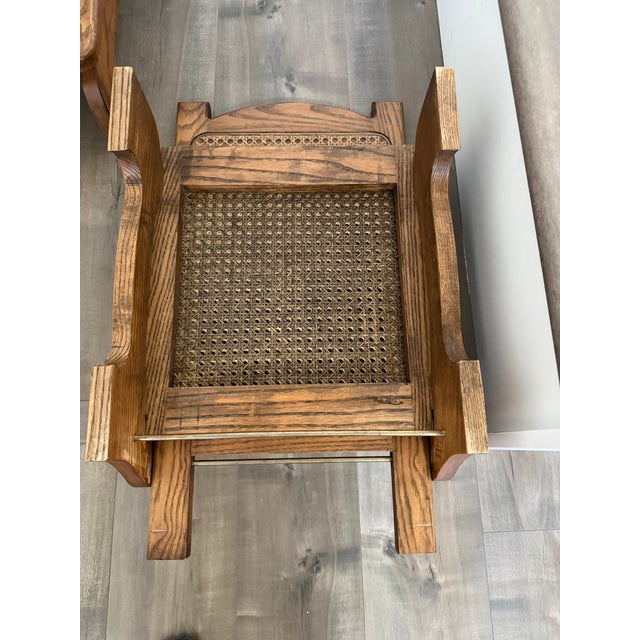 Pair of Antique Oak/Cane Canoe Folding Chairs Circa 1920s For Sale - Image 12 of 16