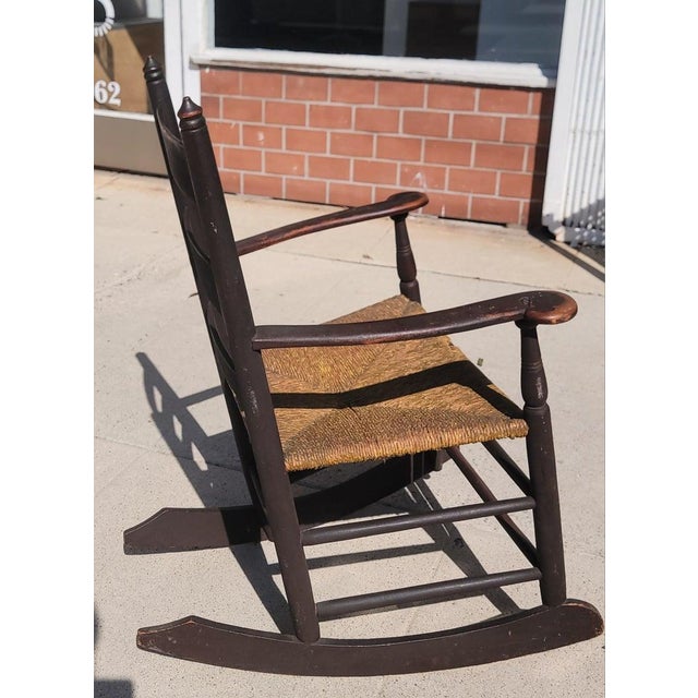 Early 19thc Original Brown Painted Ladder Back Rocking Chair For Sale - Image 4 of 5