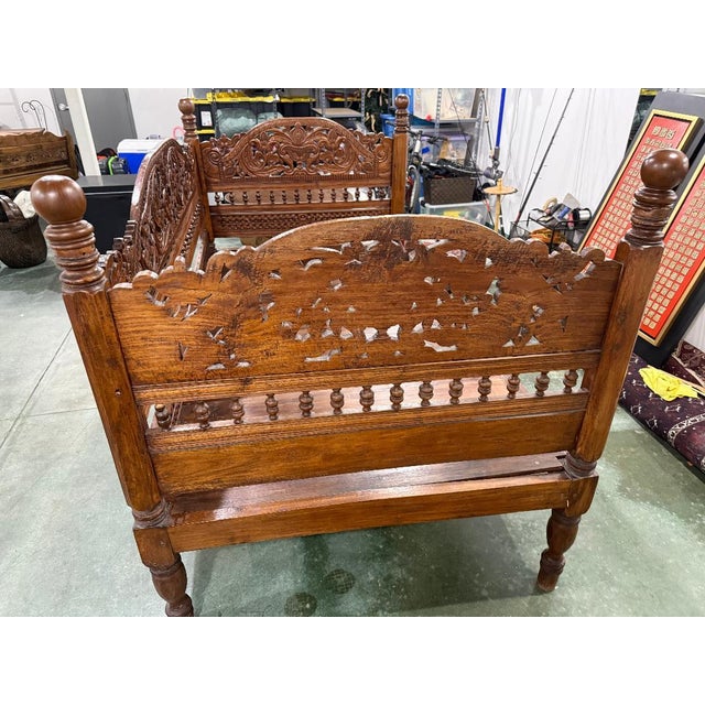 Asian Hand-Carved Solid Wood Daybed / Bench – Exotic Antique Style For Sale - Image 3 of 8