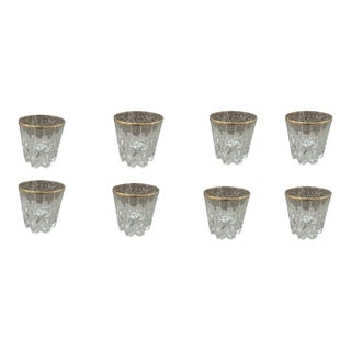 Vintage Set of 8 Whiskey & Scotch Old Fashion Drinking Bar Glasses Gold Rim For Sale