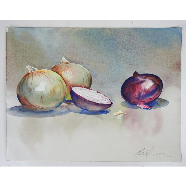 Contemporary Contemporary Onion Still Life Watercolor Painting For Sale - Image 3 of 3