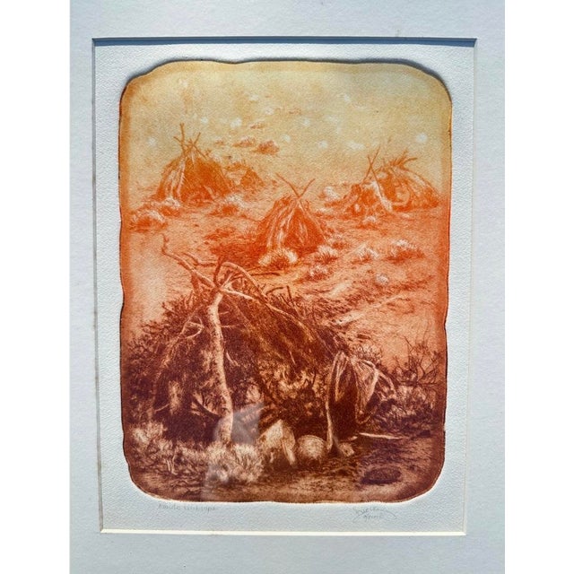 "Paiute Wikiup" Etching Roy Purcell Artist’s Proof Framed Native American For Sale - Image 12 of 16