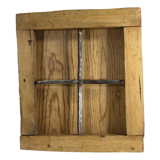 Rustic Window with Wrought Iron Grille in Pine Wood For Sale