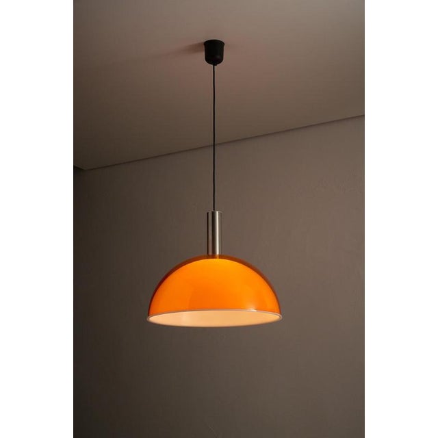 Large Space Age Orange and White Double Acrylic Dome Pendant, 1970s For Sale - Image 4 of 10