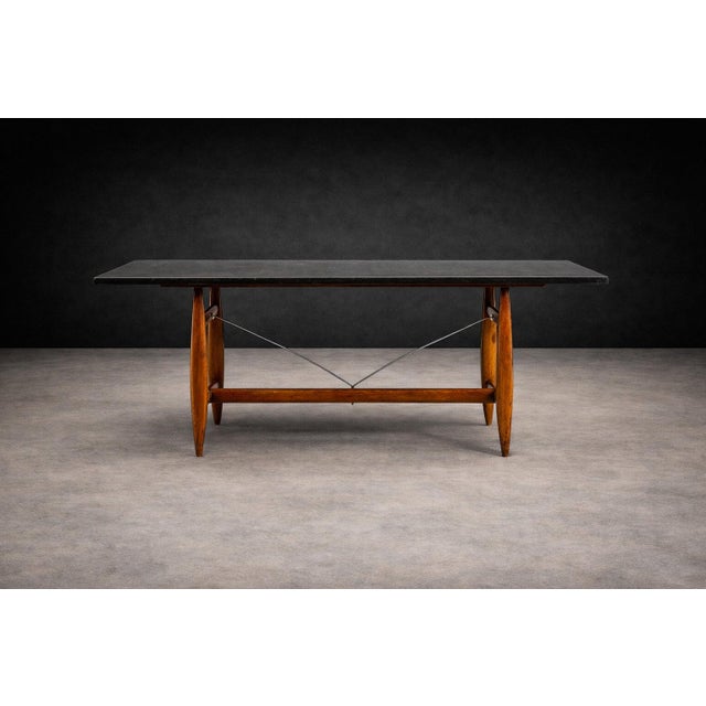 Wood Sergio Rodrigues “Burton” Dining Table in Freijó & Polished Black Stone, Brazil, 1958 — Lot 702 For Sale - Image 7 of 14