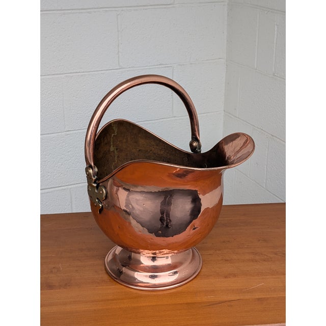 Copper Fabulous Antique 19th Century Copper Brass Coal Bucket Helmet Scuttle W/ Helmet For Sale - Image 8 of 12
