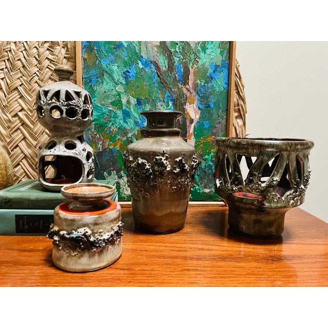 Mid Century Icelandic Glit Lava Pottery Set- 4 Pieces For Sale - Image 13 of 14