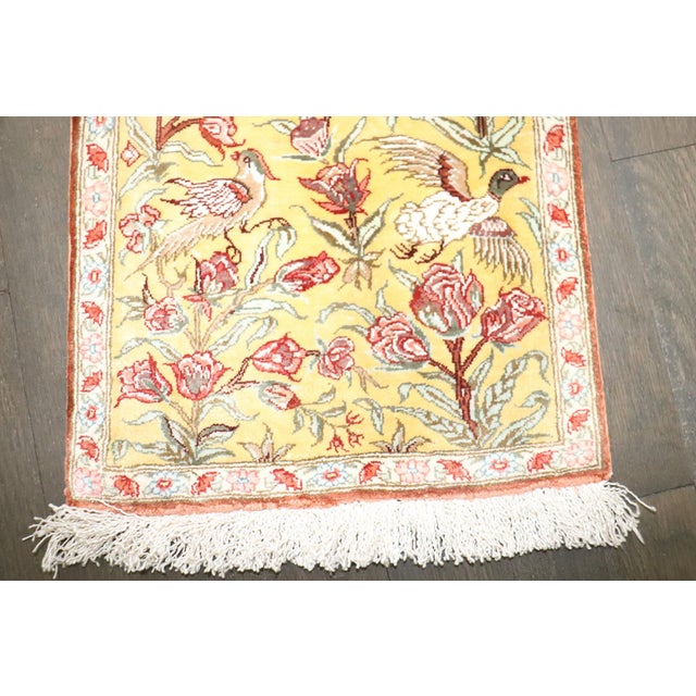 Silk Qum Botanical Mini Rug rug no.j4927 For Sale - Image 4 of 8