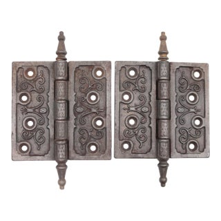 Pair of 4.5 X 4.5 In. Antique Cast Iron Victorian Door Hinges For Sale