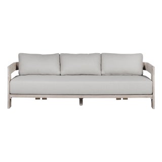 Paradiso Teak Wood Sofa Natural Look - Gray Fabric For Sale