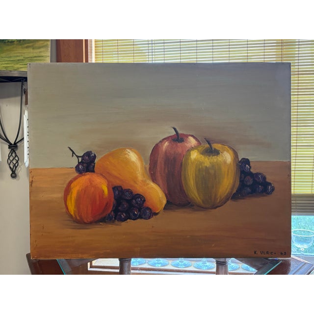 1963 Signed K. Ulrich Still Life Oil Painting of Fruit For Sale In Greensboro - Image 6 of 7