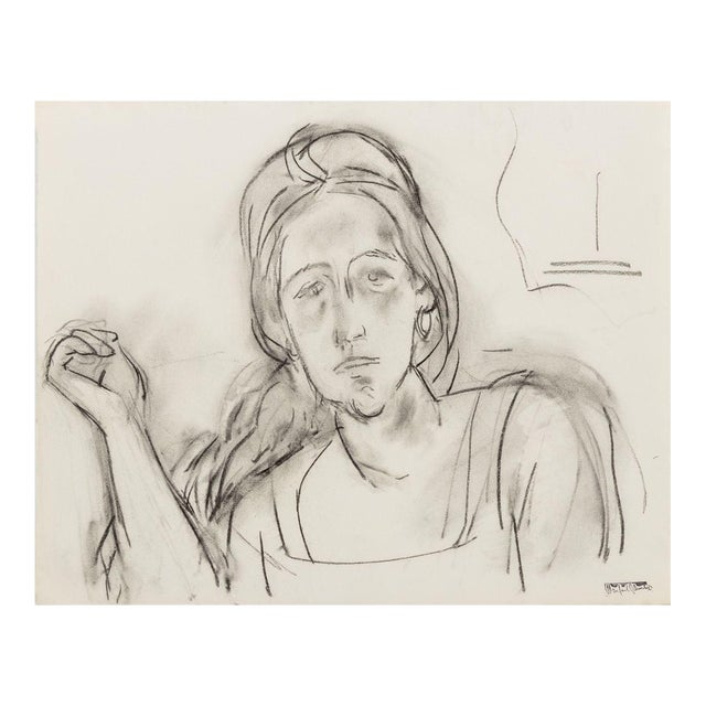 Manfred Schwartz Portrait of a Woman Charcoal For Sale