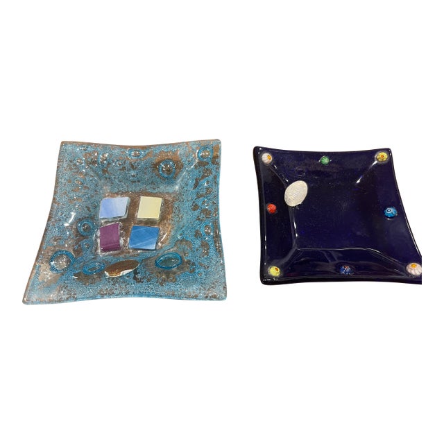1960s Hand Made Murano Fused Art Glass With Murrine Ring Trinket Dishes - Pair For Sale