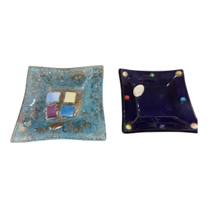 1960s Hand Made Murano Fused Art Glass With Murrine Ring Trinket Dishes - Pair