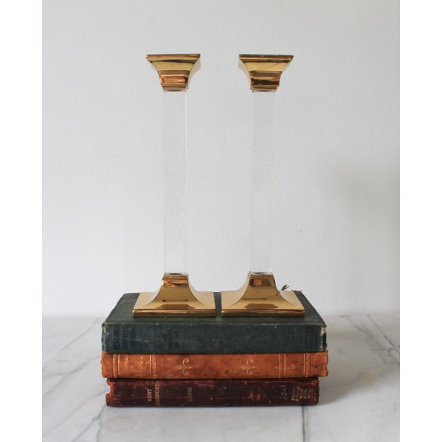 Late 20th Century Vintage Brass & Lucite Candle Holders For Sale - Image 5 of 10