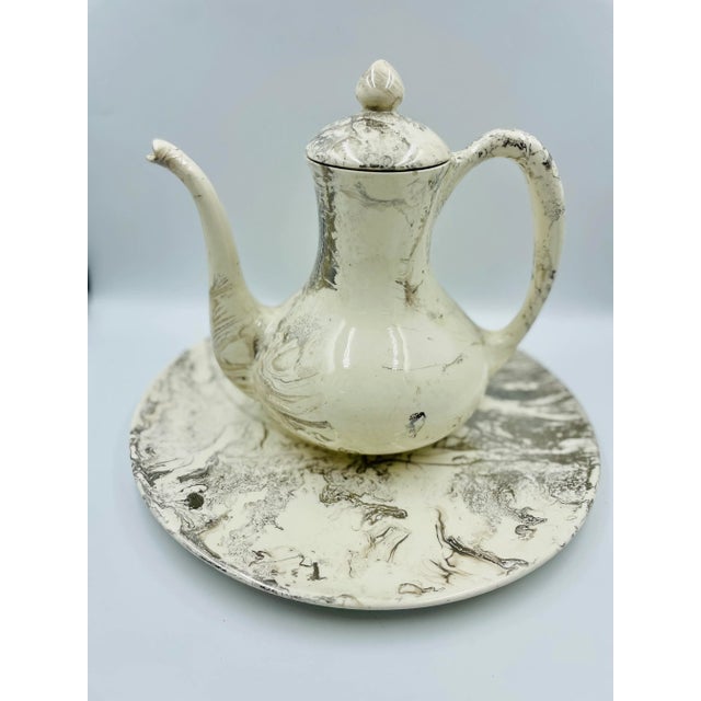 Vintage Sascha Brastoff White & Platinum "Surf Ballet" Large-Scale Coffee Pot & Platter Set- 2 Pieces For Sale - Image 13 of 13