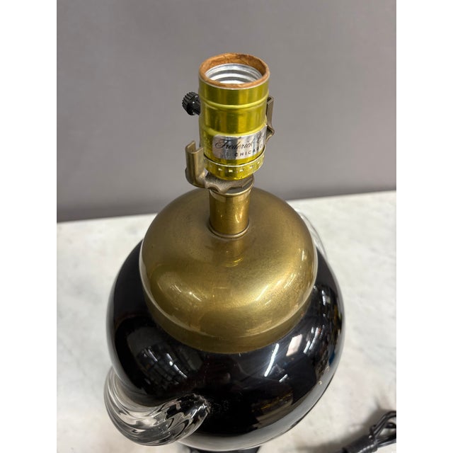 1980s 1980s Fredrick Cooper Black & Gold Glass Table Lamp For Sale - Image 5 of 9