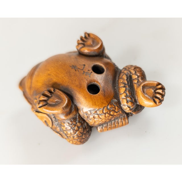 20th Century Japanese Carved Boxwood Netsuke of a Three Legged Toad or Frog For Sale - Image 9 of 10
