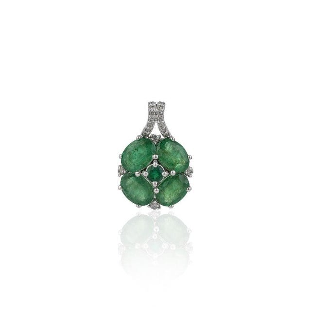 Not Yet Made - Made To Order 3.21 Carat Emerald Floral Pendant With Diamond Pavé Bail in 925 Silver For Sale - Image 5 of 12