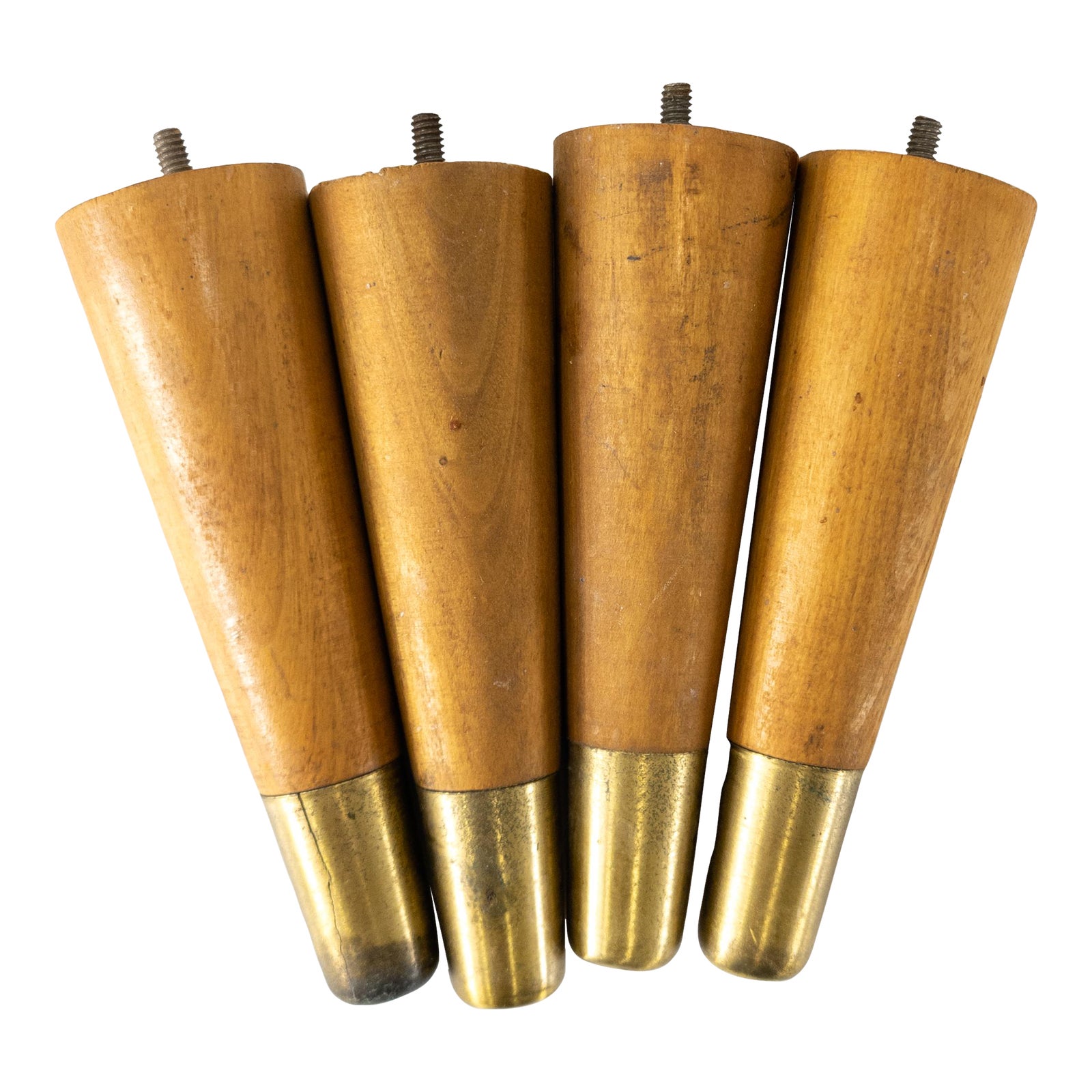 Mid-Century Modern Set of 4 Wood and Brass Furniture Legs | Chairish