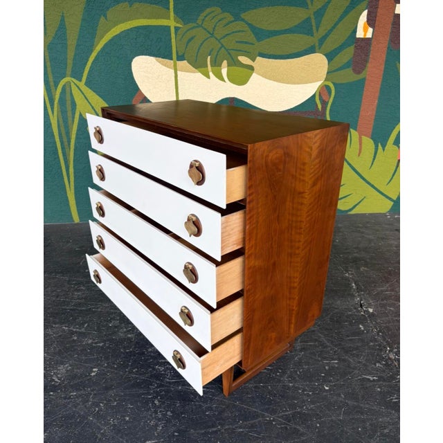 Mid-Century Modern Mid Century Stanley Tallboy W/ Brass Spade Pulls For Sale - Image 3 of 14