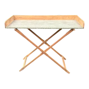 Rustic Zinc Lined Bleached Garden Table Bar Tray on Stand, One of a Kind