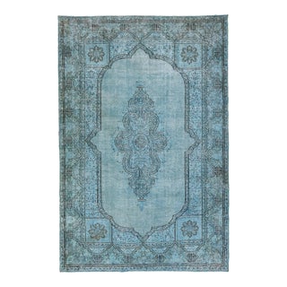 Vintage Persian Overdyed Handmade Medallion Blue Wool Rug For Sale