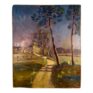 Vintage, French Oil on Board Painting, Rural Landscape, Signed