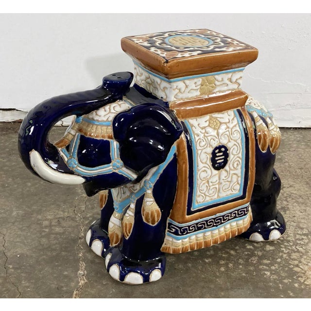 Vintage Colorful Ceramic Elephant Garden Stool For Sale - Image 4 of 10