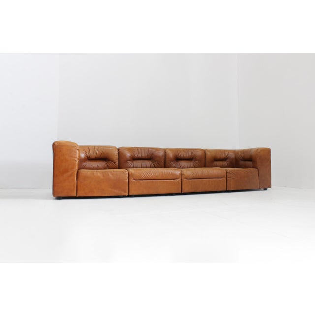 Vintage Modular Sofa in Cognac Leather, Italy, 1970s, Set of 4 For Sale - Image 13 of 13