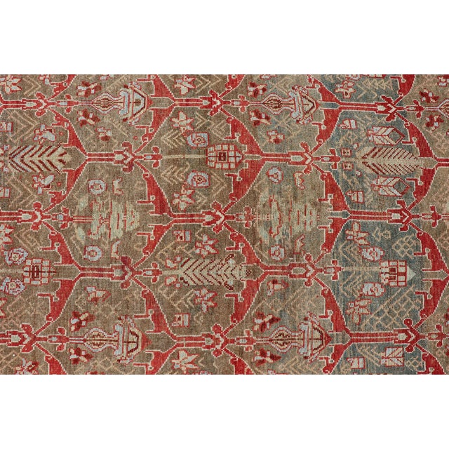 Tribal Kurdish Antique Gallery Runner With Tribal Design in Light Green, Tan and Red 5'6 X 10'11 For Sale - Image 3 of 16