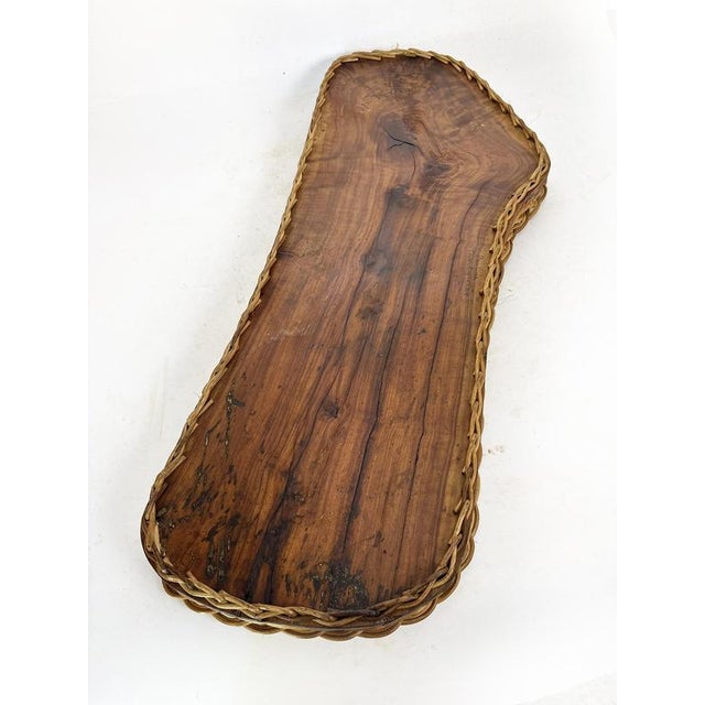 Vintage French Tray in Olive Wood and Rush, 1960 For Sale - Image 9 of 16