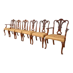 Romweber French Provincial Louis XV Carved Walnut Dining Chairs, Set of Six