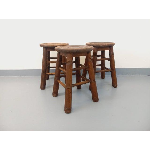 Vintage Wooden Stools, 1960s, Set of 3 For Sale - Image 10 of 11