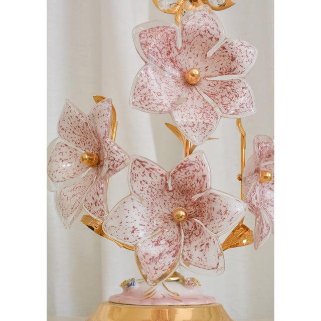 1960s Vintage Pink Murano Glass Flower Table Lamp, Italy, 1970s For Sale - Image 5 of 6