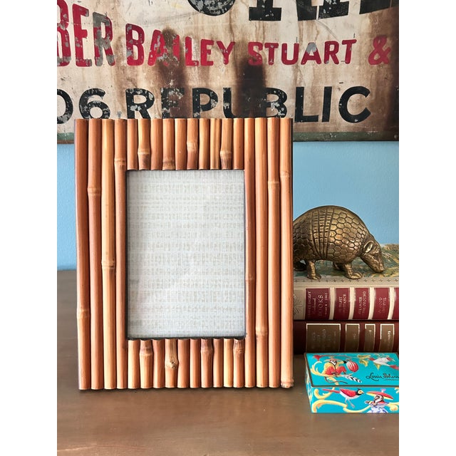 Wood Vintage Bamboo Picture Frame - Coastal Boho Natural Rattan Style Desk Frame For Sale - Image 7 of 7